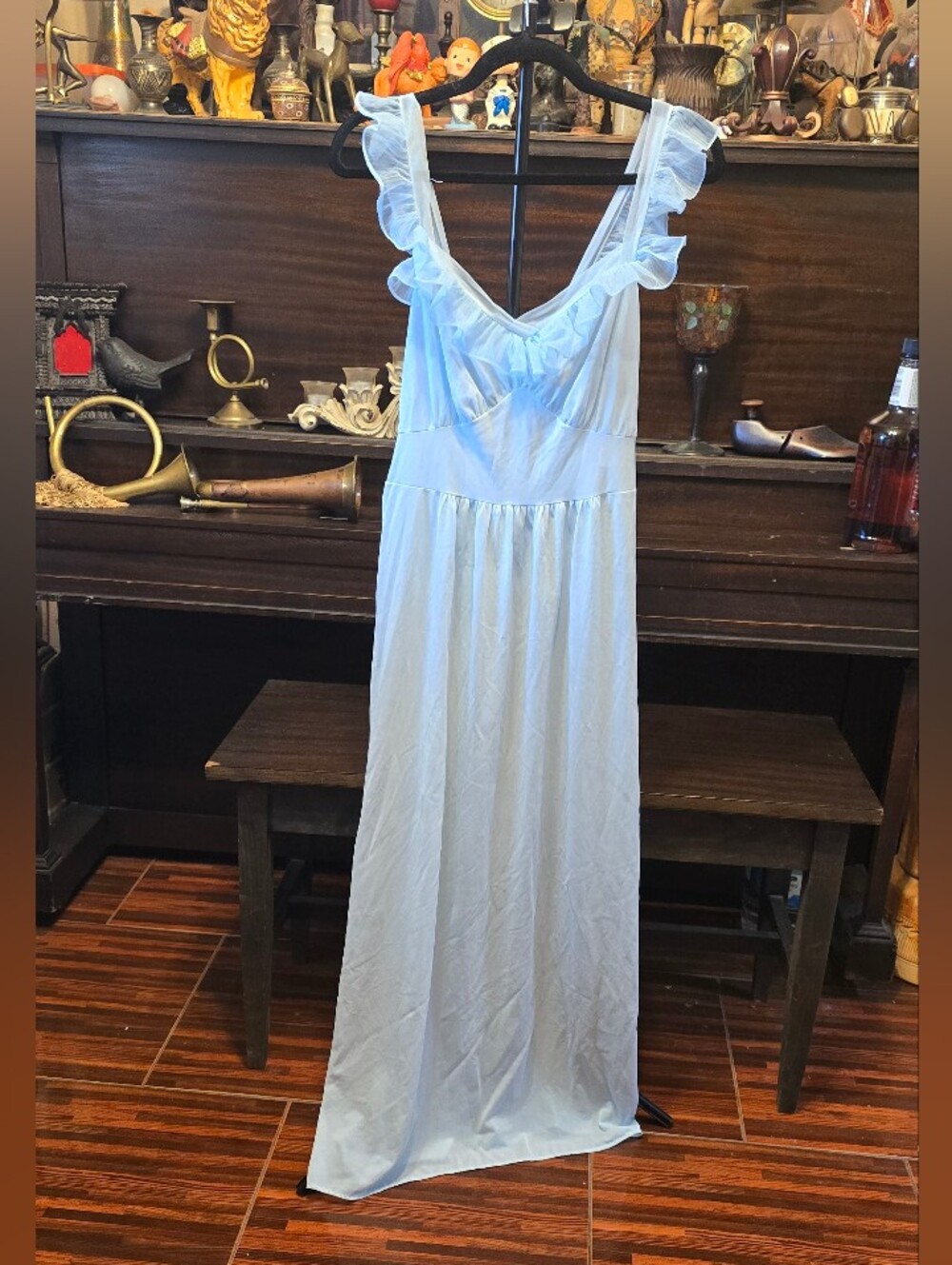 Vtg Pandora STYLE 4151 Size 36 M Light Blue Ruffled Strap Nightgown